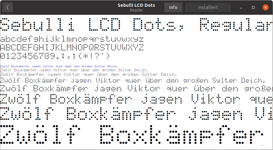 Schriftart Sebulli LCD Dots.ttf